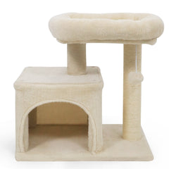 Small Beige Cat Tree 19.5 Inches with a Condo and a Padded Perch Bed