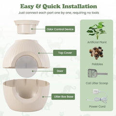 Smart Plant Cat Litter Box with Electronic Odor Removal & Sterilization-Beige