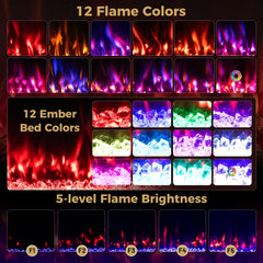 Smart WiFi Electric Fireplace Wall Mounted & Recessed 750W/1500W Heater-60 Inch