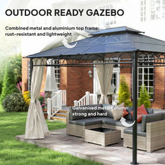 10' x 10' Outdoor Hardtop Gazebo Canopy w/ Double PC Roof, Steel Frame, Nettings, Curtains for Garden Lawn Deck, Black