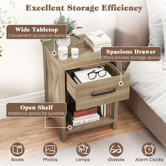 Nightstand with Drawer and Shelf, Natural