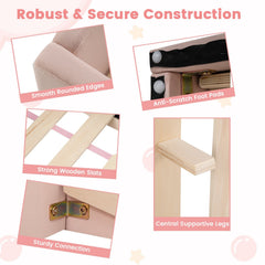 Soft Velvet Fabric Toddler Bed Frame with Safety Rails-Pink