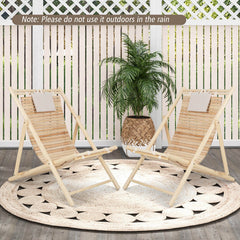 Folding Fir Wood Sling Deck Chair with 3 Position Back and Padded Headrest