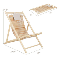 Folding Fir Wood Sling Deck Chair with 3 Position Back and Padded Headrest