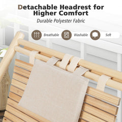 Folding Fir Wood Sling Deck Chair with 3 Position Back and Padded Headrest