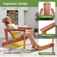 Solid Wood Adirondack Chair with High, Backrest and Wide Armrests