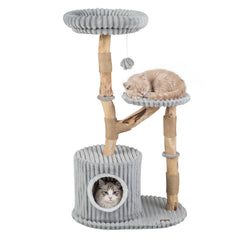 Grey Ribbed Cat Tree 41 Inches with a Round Condo and Branch Platform
