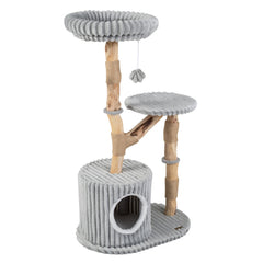 Grey Ribbed Cat Tree 41 Inches with a Round Condo and Branch Platform