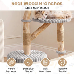 Grey Ribbed Cat Tree 41 Inches with a Round Condo and Branch Platform