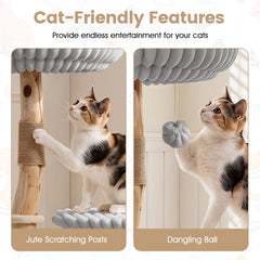 Grey Ribbed Cat Tree 41 Inches with a Round Condo and Branch Platform