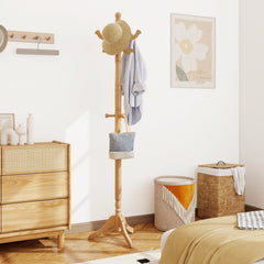 Solid Wood Hall Tree with 11 Hooks and 3 Height Options for Entryway-Natural