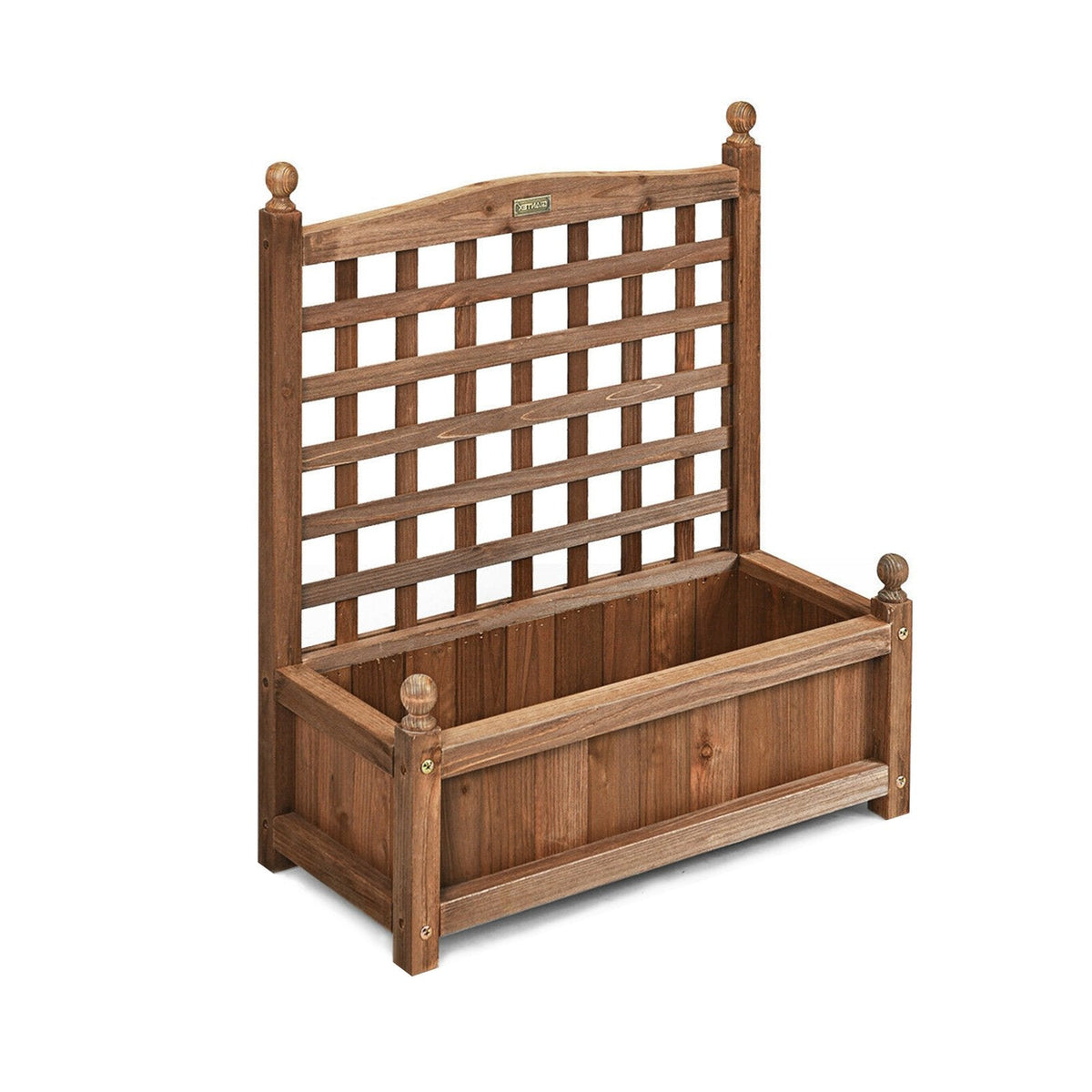 Wood Planter Box with Trellis, 25 by 11 by 30 Inch Dark Brown Fir Raised Bed