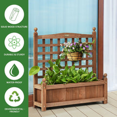 Wood Planter Box with Trellis, 25 by 11 by 30 Inch Dark Brown Fir Raised Bed