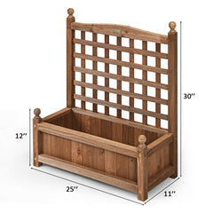 Wood Planter Box with Trellis, 25 by 11 by 30 Inch Dark Brown Fir Raised Bed