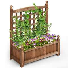 Wood Planter Box with Trellis, 25 by 11 by 30 Inch Dark Brown Fir Raised Bed