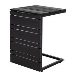 Space-Saving C-Shaped Side Table with Wood-Plastic Top for Indoor Outdoor-Black