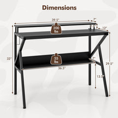 Space Saving Computer Desk with Monitor Stand and Extra Storage Shelf for Work Study-Black