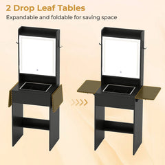 Space-saving Vanity Desk with Mirror and Lights for Bedroom-Black