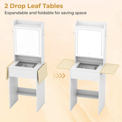 Space-saving Vanity Desk with Mirror and Lights for Bedroom-White