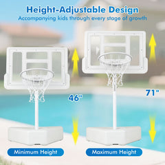 Splash & Shoot Pool Basketball Hoop with Adjustable Height & 2 Balls and Pump-White