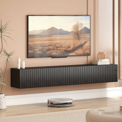 71" Floating TV Stand for TVs up to 72 Inch, Wall Mount Media Console with 2 Fluted Flip-Down Doors, Cable Hole, Black