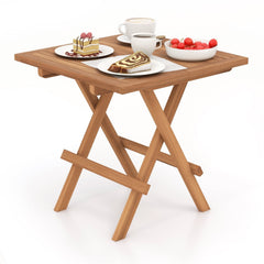 Square Patio Folding Table Indonesia Teak Wood with Slatted Tabletop Portable for Picnic