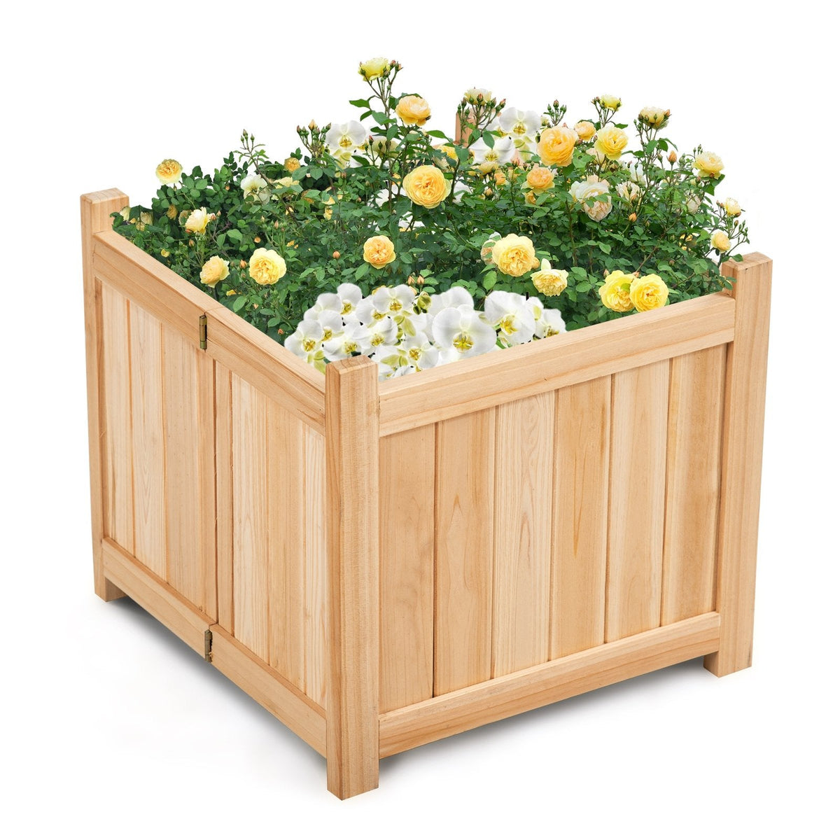 Folding Wooden Planter Box 15 Inch Square, Raised Flower Bed with Removable Base
