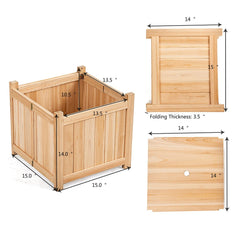Folding Wooden Planter Box 15 Inch Square, Raised Flower Bed with Removable Base