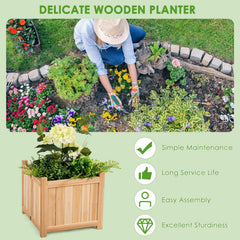 Folding Wooden Planter Box 15 Inch Square, Raised Flower Bed with Removable Base