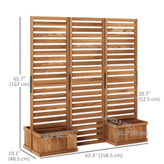 Outdoor Privacy Screen Wood Privacy Panel with 4 Planter Boxes, Raised Bed with 3 Panels, Drainage Holes, Natural