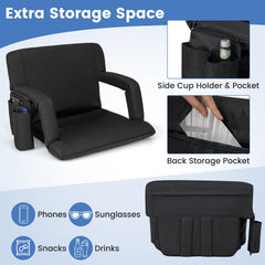 Stadium Seat for Bleachers with Back Support 6 Adjustable Positions-Black