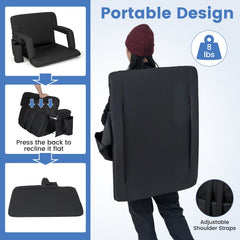 Stadium Seat for Bleachers with Back Support 6 Adjustable Positions-Black