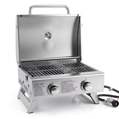 Stainless Steel Propane Grill with Lid for Outdoor Camping Tailgating Picnic Party-Silver