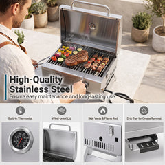 Stainless Steel Propane Grill with Lid for Outdoor Camping Tailgating Picnic Party-Silver