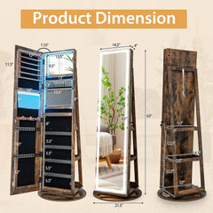 Standing Jewelry Cabinet with Adjustable LED Lights-Coffee