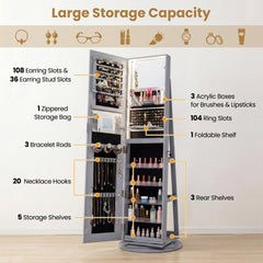 Standing Jewelry Cabinet with Adjustable LED Lights-Gray