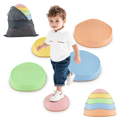Stepping Stones for Kids 5 PCS Non-Slip Balance Stones with Storage Bag-Macaron