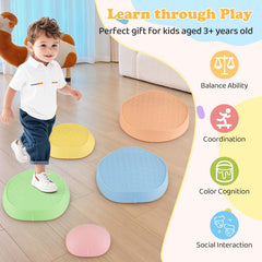 Stepping Stones for Kids 5 PCS Non-Slip Balance Stones with Storage Bag-Macaron