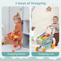 Supermarket Playset for Kids 76 PCS Pretend Play Grocery Store Set with Shopping Cart-Blue