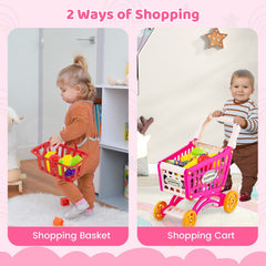 Supermarket Playset for Kids 76 PCS Pretend Play Grocery Store Set with Shopping Cart-Pink