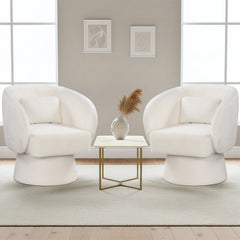 Swivel Accent Chair Upholstered Barrel Chair with Curved Back and Removable Lumbar Pillow-Beige