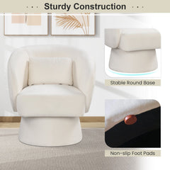 Swivel Accent Chair Upholstered Barrel Chair with Curved Back and Removable Lumbar Pillow-Beige