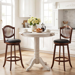 Set of 2 Fan Back Swivel Bar Stools in Espresso, 30 Inch Seat Height