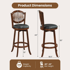 Set of 2 Fan Back Swivel Bar Stools in Espresso, 30 Inch Seat Height