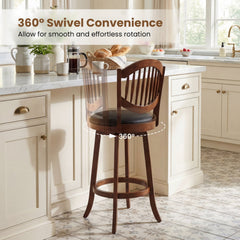 Set of 2 Fan Back Swivel Bar Stools in Espresso, 30 Inch Seat Height