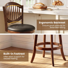 Set of 2 Fan Back Swivel Bar Stools in Espresso, 30 Inch Seat Height