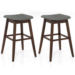 Set of 2 Backless Swivel Saddle Stools in Grey Linen on Rubber Wood Legs