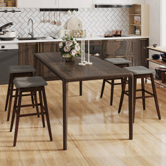 Set of 2 Backless Swivel Saddle Stools in Grey Linen on Rubber Wood Legs