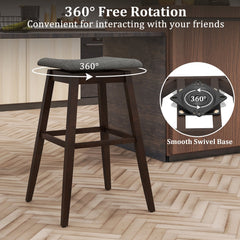 Set of 2 Backless Swivel Saddle Stools in Grey Linen on Rubber Wood Legs