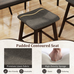 Set of 2 Backless Swivel Saddle Stools in Grey Linen on Rubber Wood Legs